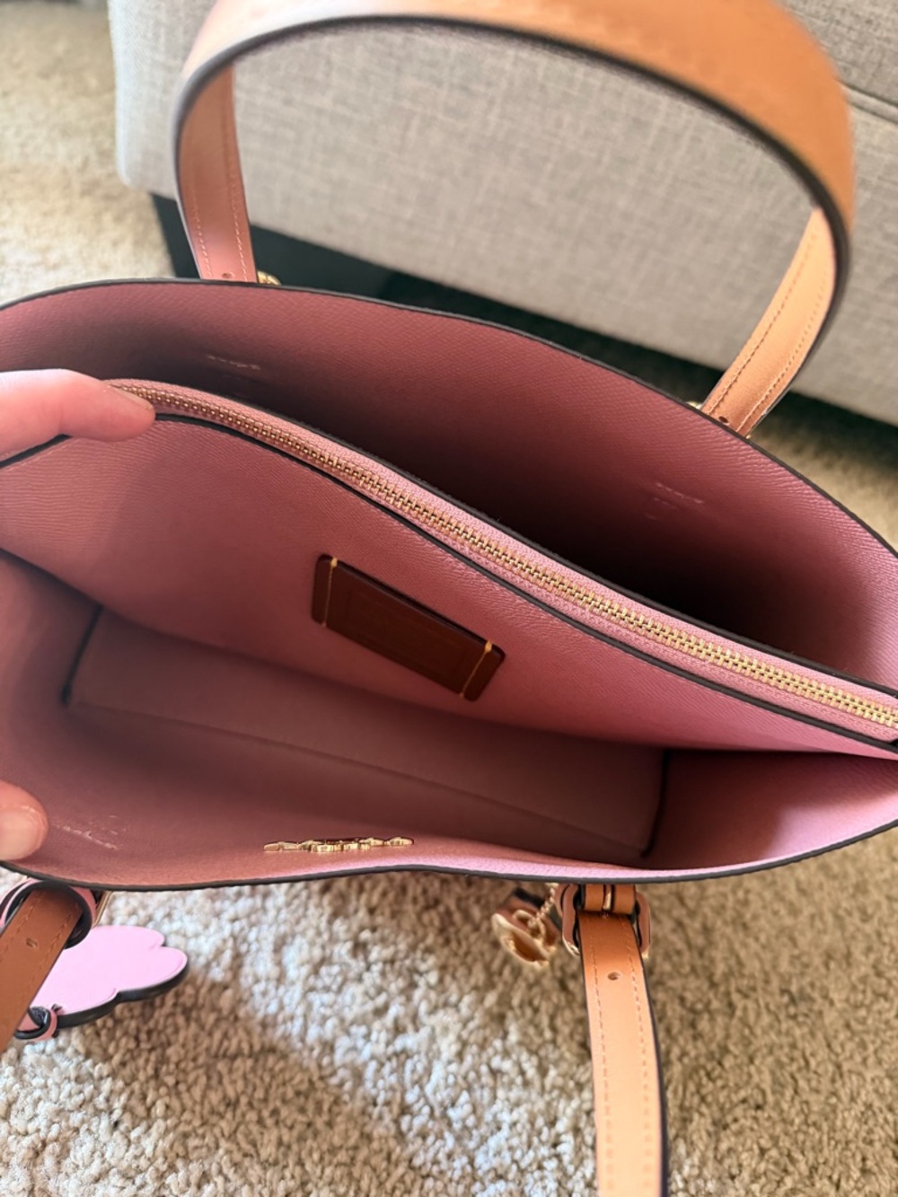 Coach 2026 Powder Pink Signature Mollie Tote with Tan Handles and Gold Hardware - Picture 5 of 10